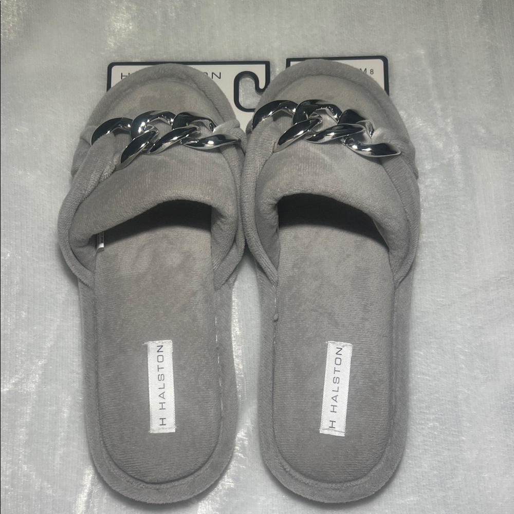 H by Halston Silver Chain Gray Slippers Size 8